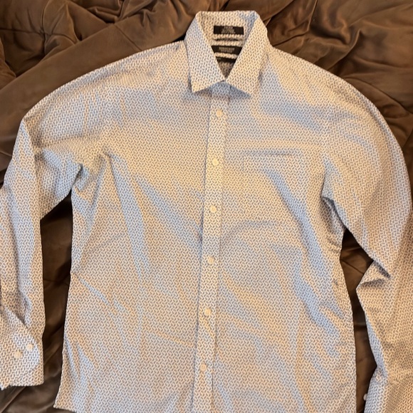 NEW Nordstrom Blue and White Non-Iron Trim Fit Dress Cotton Shirt medium - Picture 8 of 9